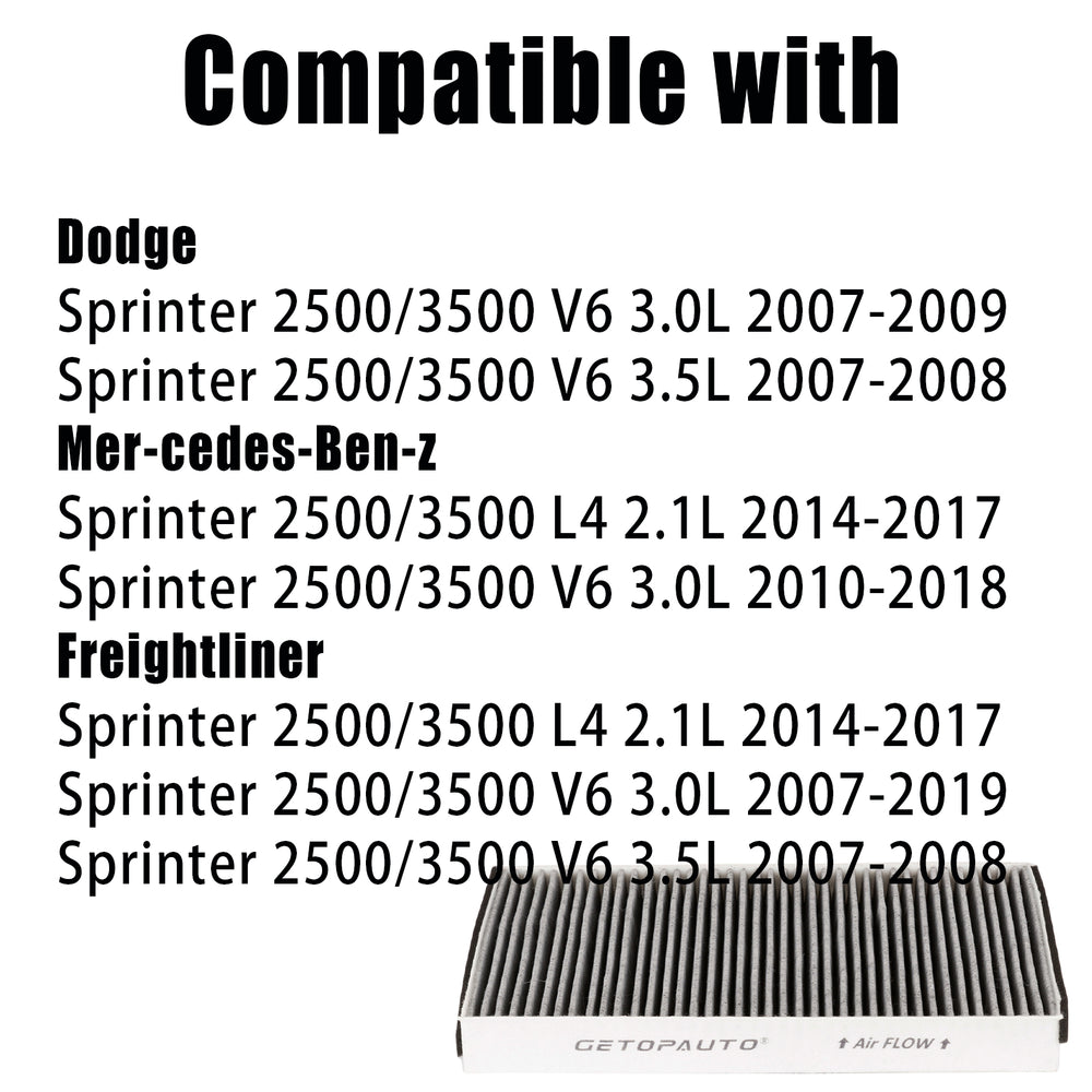 
                      
                        3PCS CF10436 Cabin Air Filter with Activated Carbon Compatible with Mercedes Sprinter 2500 3500 (2018-2010) Freightliner Sprinter 2500 3500 Van (2007-2018) Replaces 9068300318 CUK3569
                      
                    
